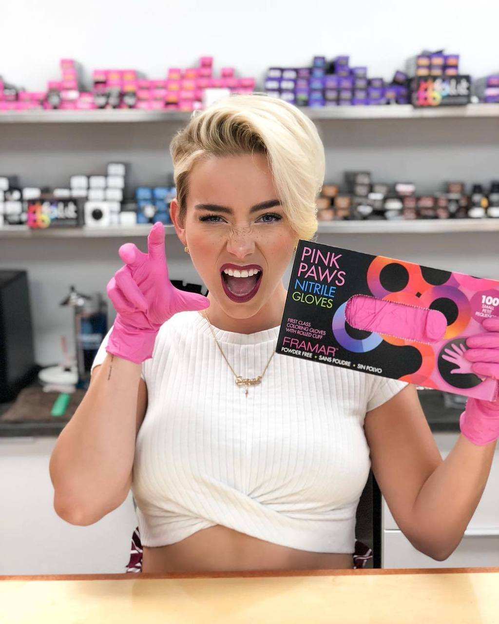 Framar Gloves - Pink Paws (Nitrile) - Large - Creata Beauty - Professional Beauty Products