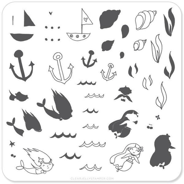 Clear Jelly Stamper Plate Small - Mermaid Doodle #1 (CjS-24) - Creata Beauty - Professional Beauty Products