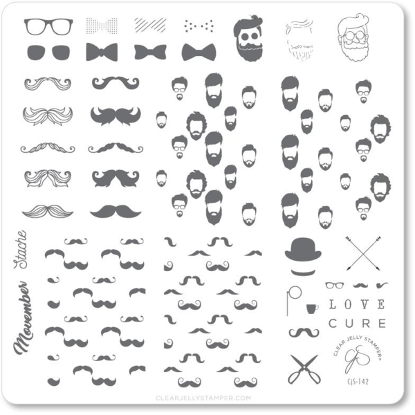 Clear Jelly Stamper Plate Medium - Hippest Movember (CjS-142) *SEASONAL* - Creata Beauty - Professional Beauty Products