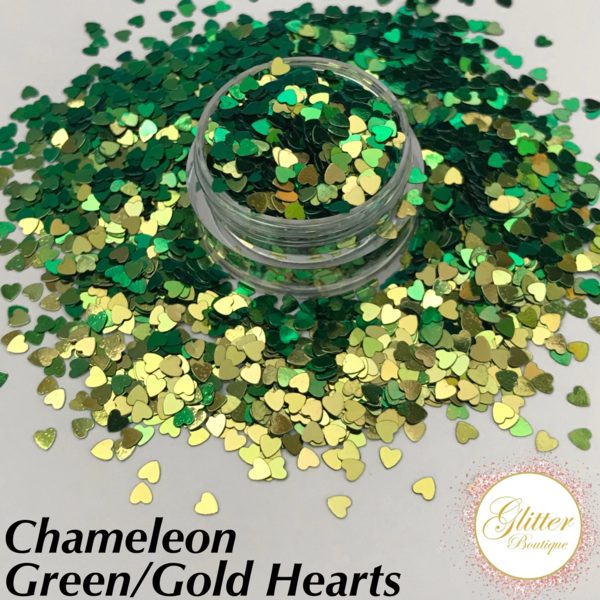 Glitter Boutique - Chameleon Green/Gold Hearts - Creata Beauty - Professional Beauty Products