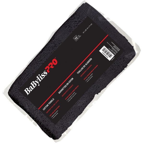 BabylissPro - 100% Cotton Black Towels 16"x28" - Creata Beauty - Professional Beauty Products