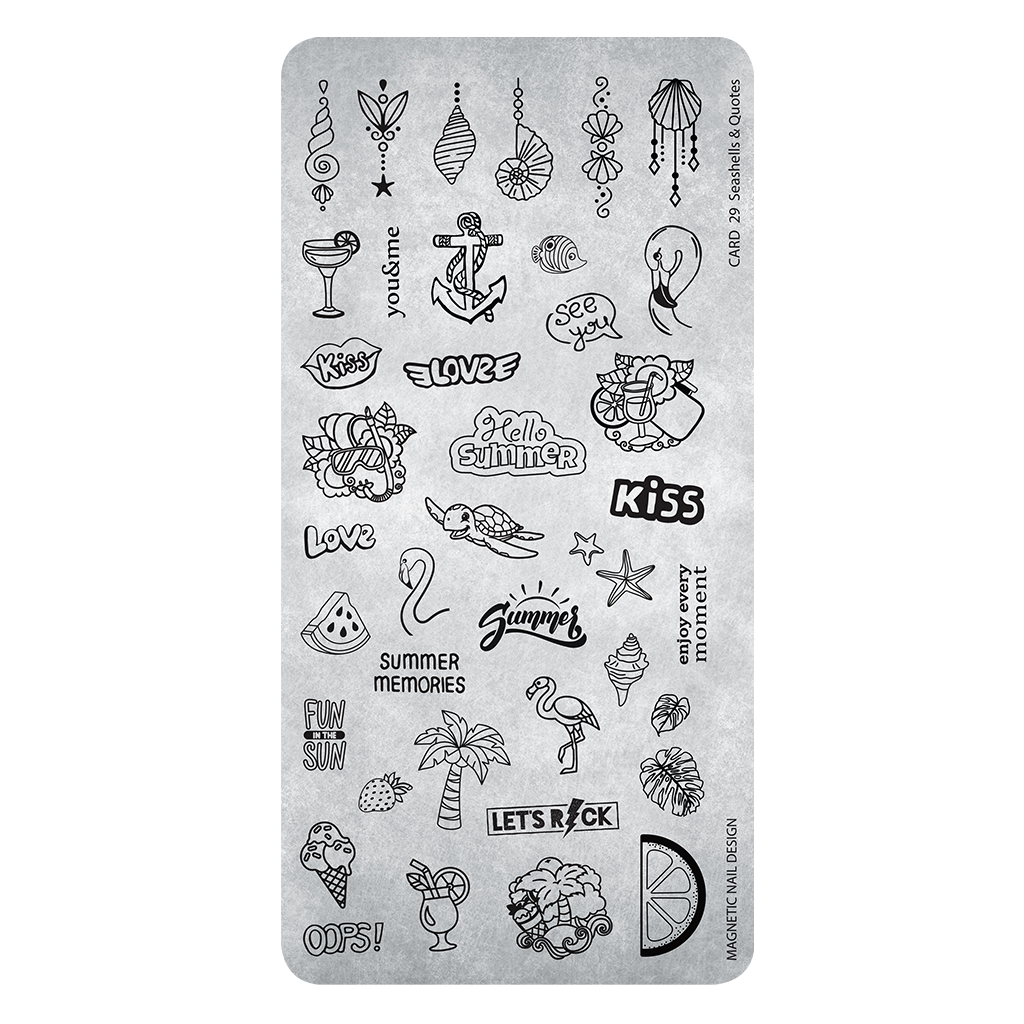 Magnetic Stamping Plate 29 SEASHELLS & QUOTES - Creata Beauty - Professional Beauty Products
