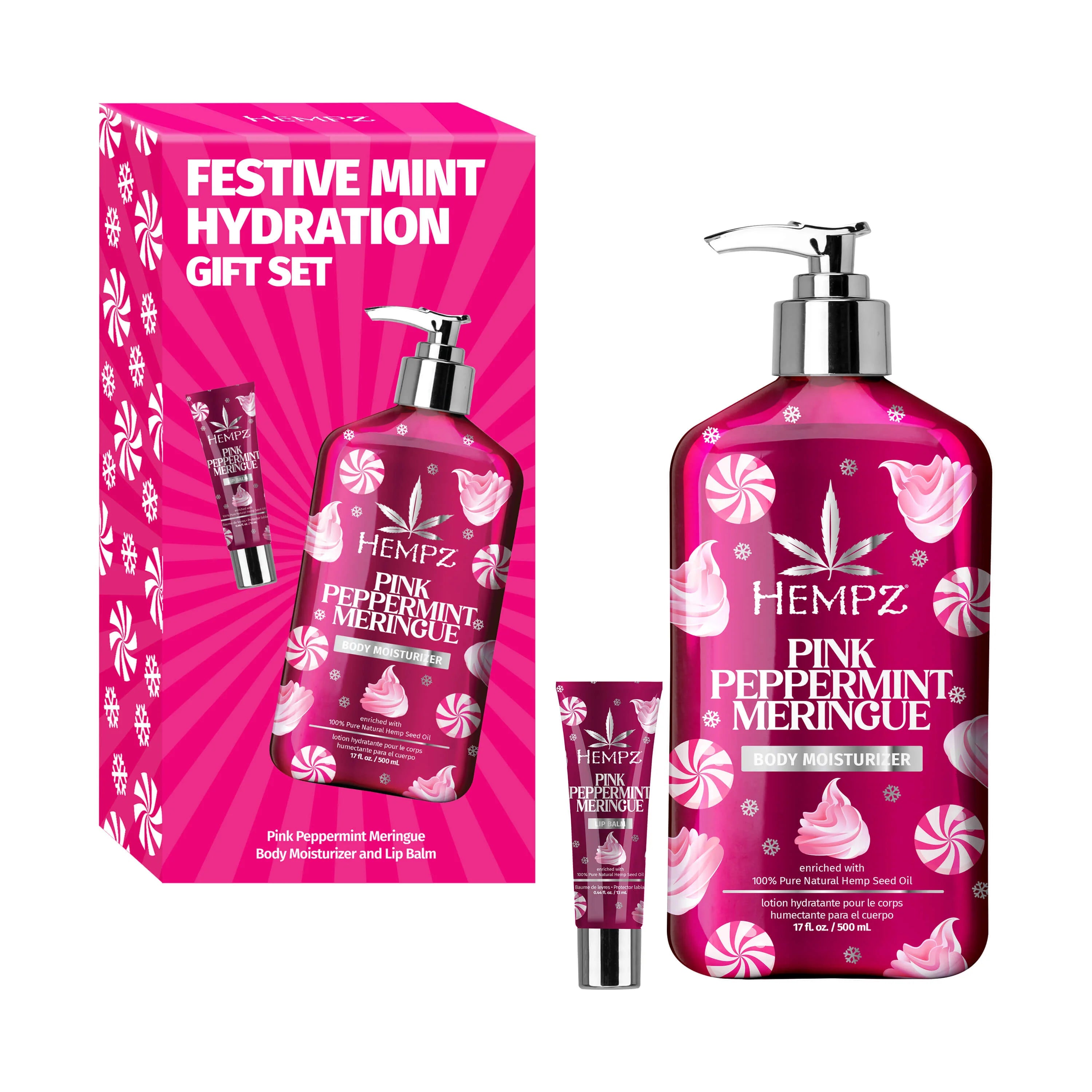 Hempz - Festive Mint Hydration Pink Peppermint Meringue Lotion & Lip Balm Gift Set
