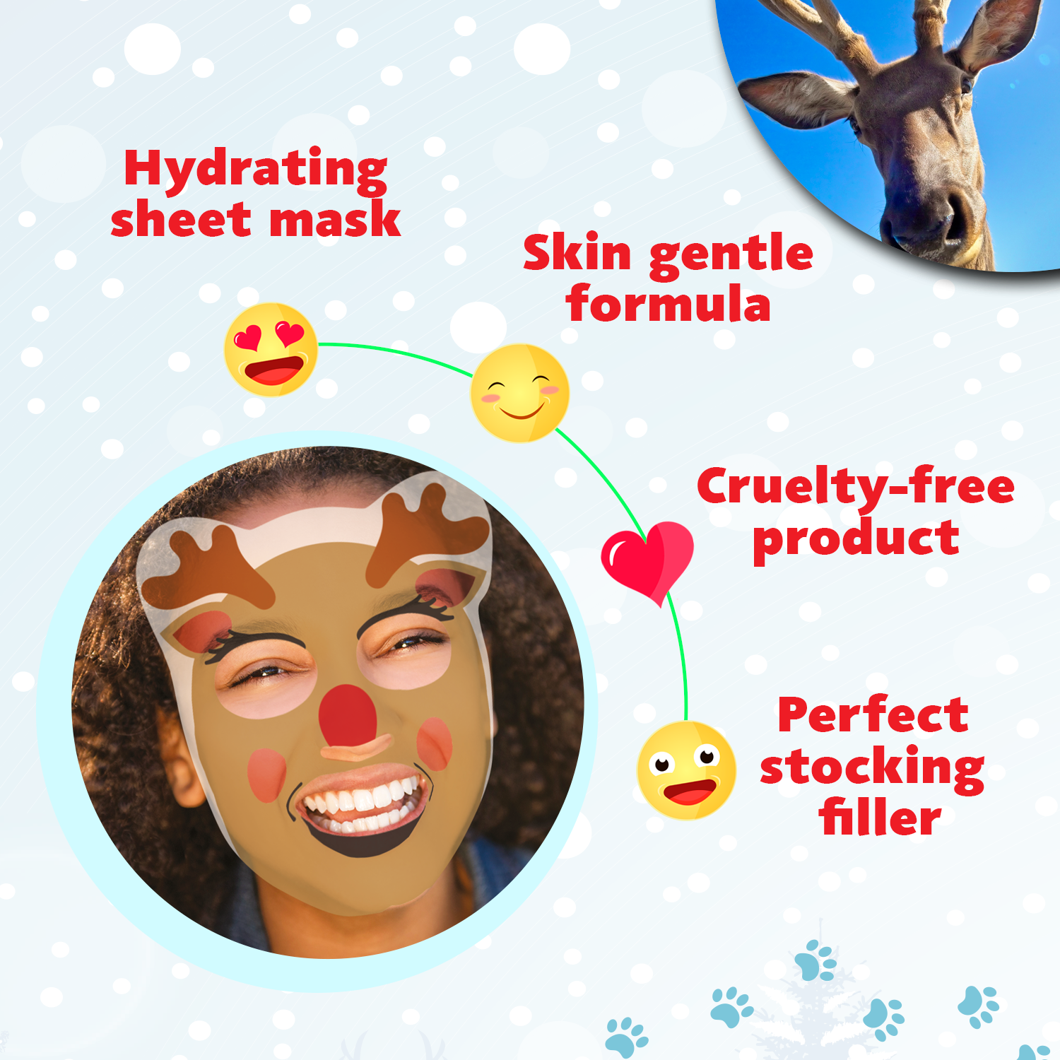 7th Heaven Winter Wonderland - Reindeer Sheet Mask - Creata Beauty - Professional Beauty Products