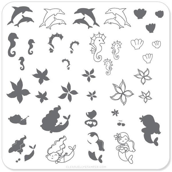 Clear Jelly Stamper Plate Small - Mermaid Doodle #2 (CjS-25) - Creata Beauty - Professional Beauty Products
