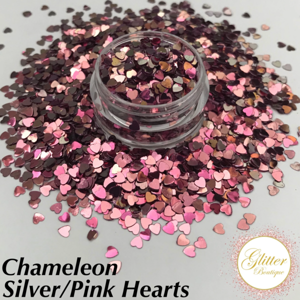 Glitter Boutique - Chameleon Silver/Pink Hearts - Creata Beauty - Professional Beauty Products