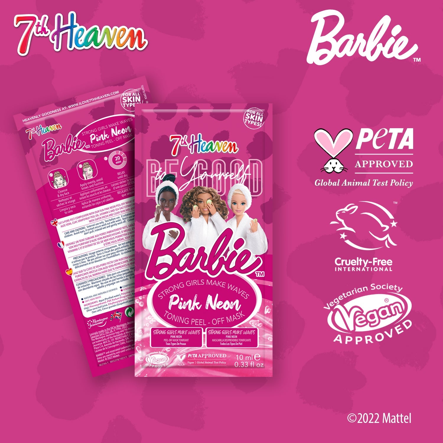 7th Heaven Barbie 'Strong Girls Make Waves' Pink Neon Peel Off Mask - Creata Beauty - Professional Beauty Products