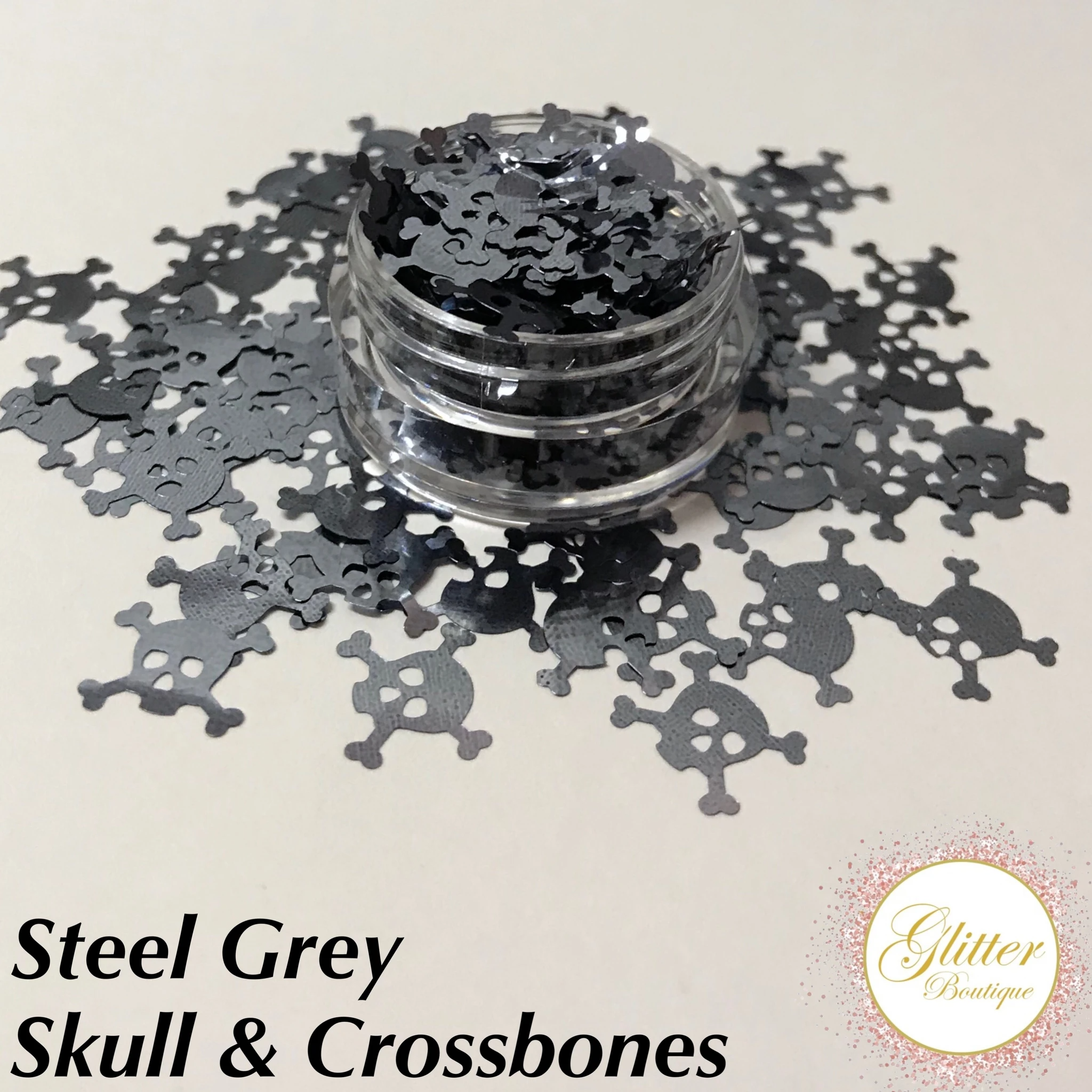 Glitter Boutique - Skull & Crossbones Steel Grey - Creata Beauty - Professional Beauty Products